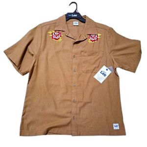 Kacey Lee Men's Button Up Woven Shirt Short Sleeves Cotton Blend Vacation Sz XL